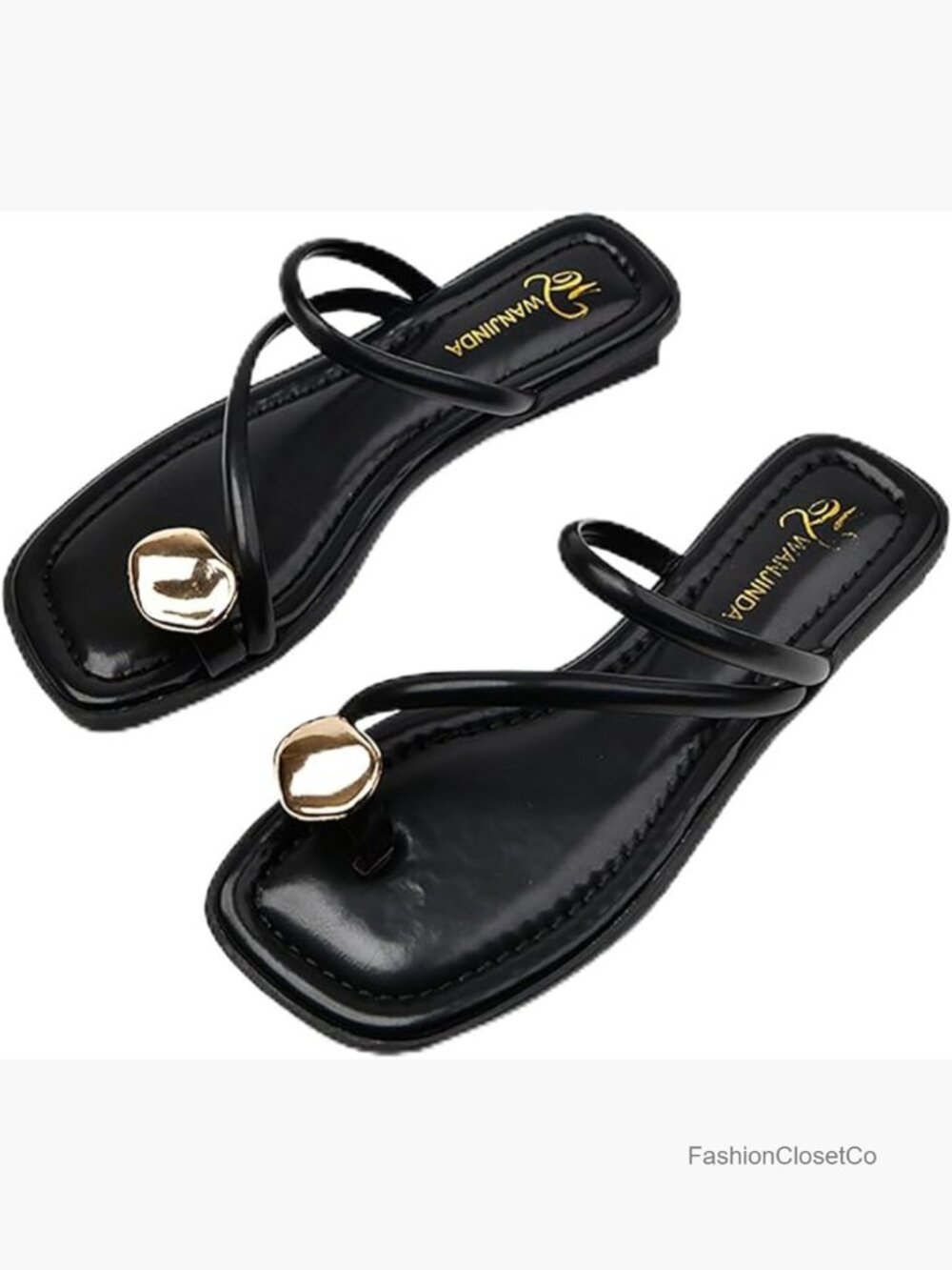 Leather strappy flat sandals square open toe slip-on